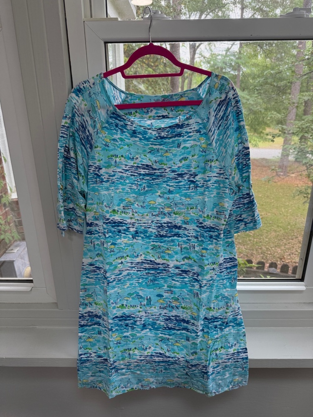 Lilly Pulitzer Aqua Blue & Teal Mini T-shirt Dress XL